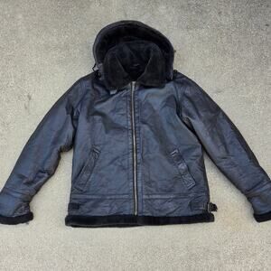 Vtg Wilda Sherpa-lined Hooded Leather Jacket